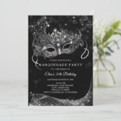 Bewerkbaar voor Masquerade Black en Silver Party Kaart (Staand voorkant)