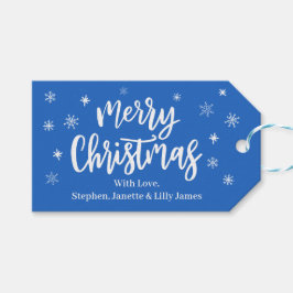 BEWERKBAAR Vrolijk Kerst Blauw & Wit Gift Label Cadeaulabel