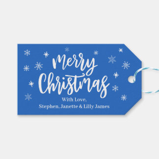 BEWERKBAAR Vrolijk Kerst Blauw & Wit Gift Label Cadeaulabel