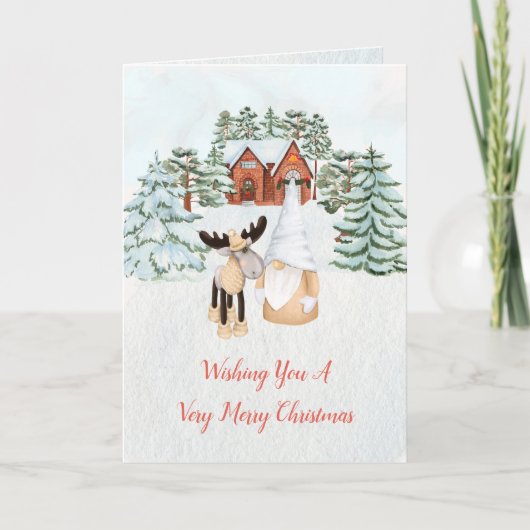 Bewerkbaar Vrolijk Kerstmis Gnoom Winter Wonderlan Feestdagen Kaart (Voorkant)
