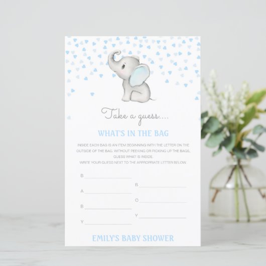 Bewerkbaar wat is er in het Bag Baby shower Game (Staand voorkant)