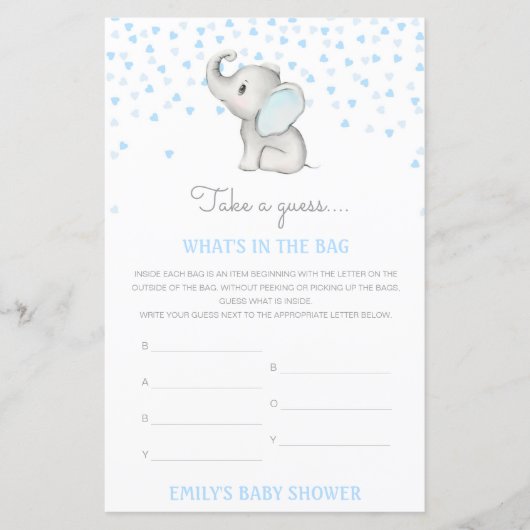 Bewerkbaar wat is er in het Bag Baby shower Game (Voorkant)