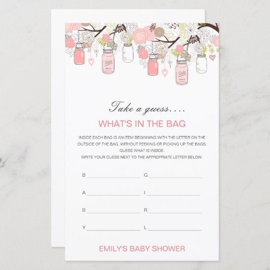 Bewerkbaar wat is er in het Bag Baby shower Game (Voorkant / Achterkant)