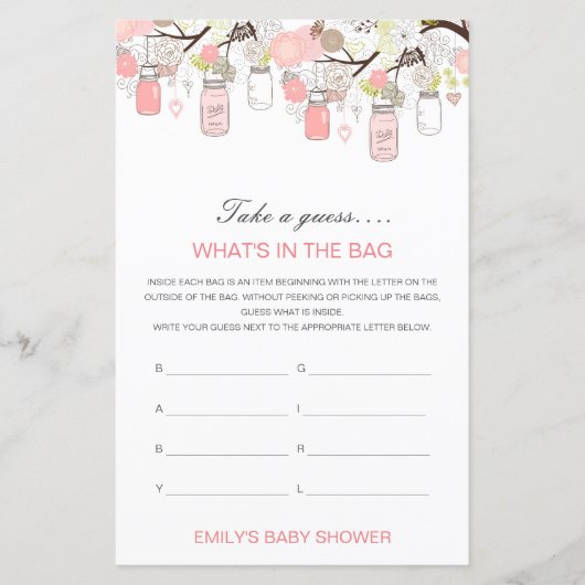 Bewerkbaar wat is er in het Bag Baby shower Game (Voorkant)