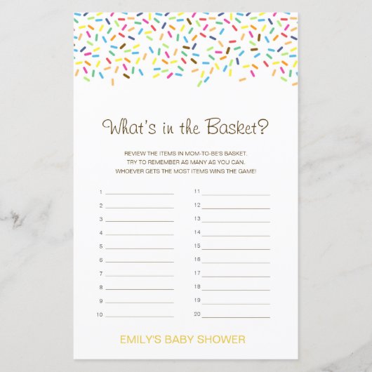 Bewerkbaar wat is er in het Basket Baby shower Gam (Voorkant)