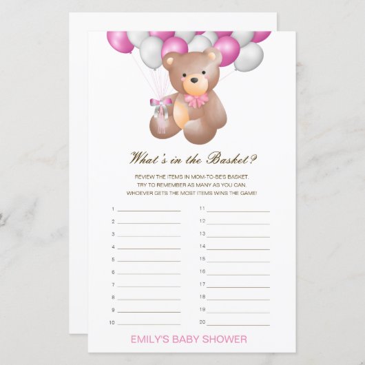 Bewerkbaar wat is er in het Basket Baby shower Gam (Voorkant / Achterkant)