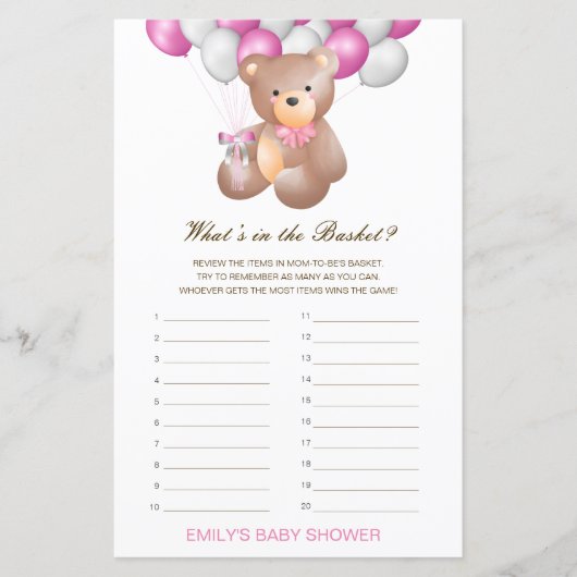 Bewerkbaar wat is er in het Basket Baby shower Gam (Voorkant)