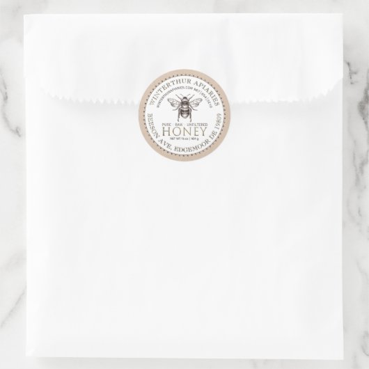 Bewerkbaar White en Kraft Honey Jar Bee Label (Tas)