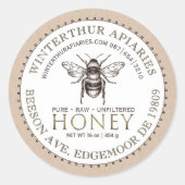 Bewerkbaar White en Kraft Honey Jar Bee Label (Voorkant)