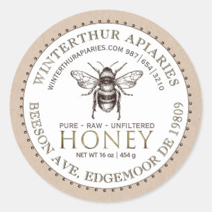 Bewerkbaar White en Kraft Honey Jar Bee Label