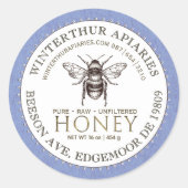 Bewerkbaar Wit Blauw Kraft Honey Jar Bee Label (Voorkant)