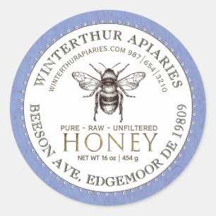 Bewerkbaar Wit Blauw Kraft Honey Jar Bee Label