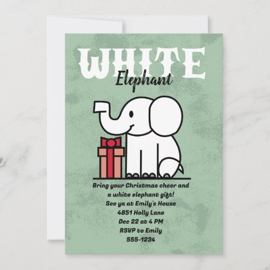 Bewerkbaar Witte Olifant Feest Aangepast Kaart (Voorkant)