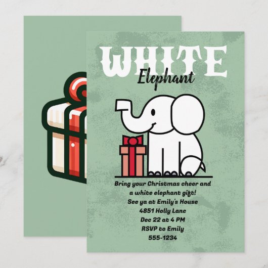 Bewerkbaar Witte Olifant Feest Custom Kaart (Voorkant / Achterkant)