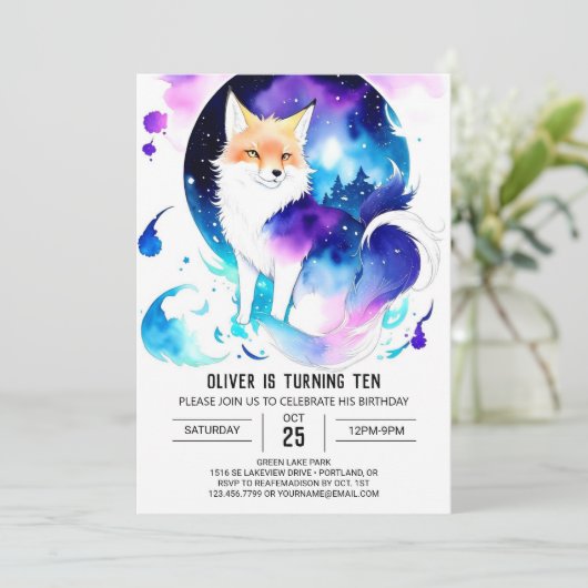 bewerkbaar Woodland Fox verjaardagsfeestje Kaart (Staand voorkant)