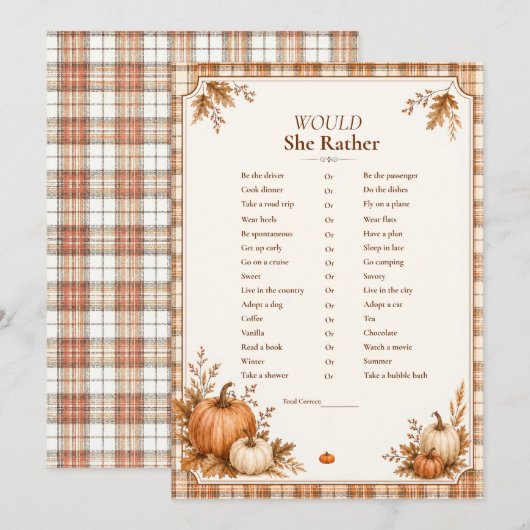 Bewerkbaar 'Would She Rather'-spel voor herfst bru Kaart (Voorkant / Achterkant)