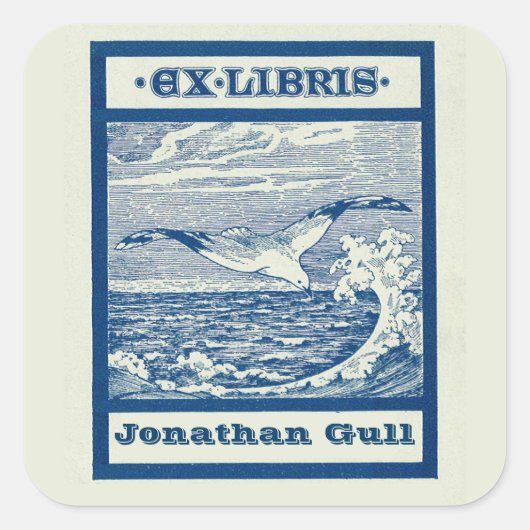 Bewerkbaar Zeemeeuw Over een Golf Ex Libris Vierkante Sticker (Voorkant)