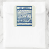 Bewerkbaar Zeemeeuw Over een Golf Ex Libris Vierkante Sticker (Tas)
