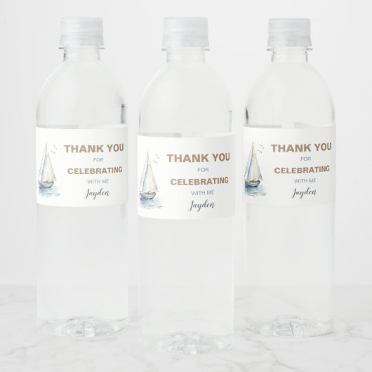 Bewerkbaar zeilboot waterflesetiket - blauw waterfles etiket (Flessen)