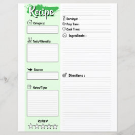 Bewerkbaar zelfgemaakt invulbaar recept papier vel