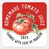 Bewerkbaar zelfgemaakt tomatensap met rode tomaat vierkante sticker (Voorkant)