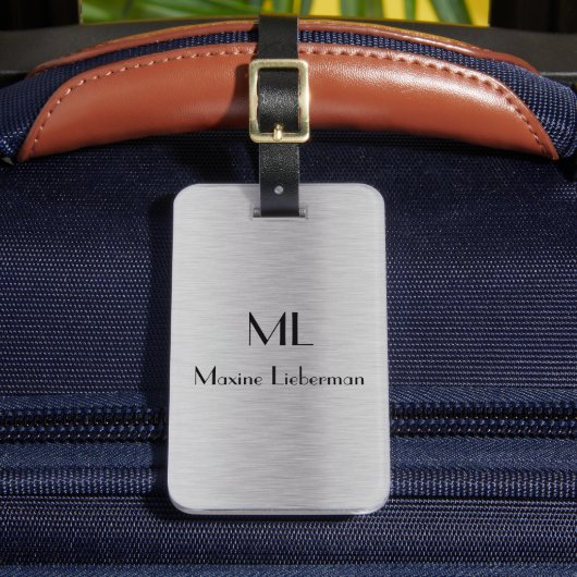 Bewerkbaar zilver geborsteld metallisch ontwerp bagagelabel (Voorkant Insitu 2)