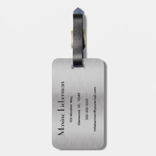 Bewerkbaar zilver geborsteld metallisch ontwerp bagagelabel (Achterkant verticaal)