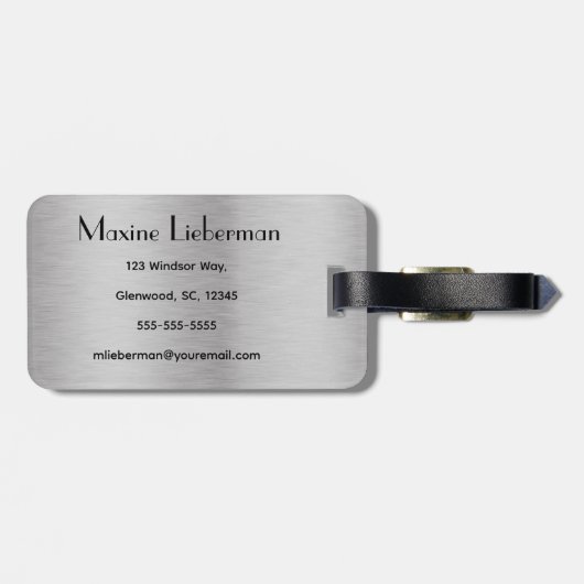 Bewerkbaar zilver geborsteld metallisch ontwerp bagagelabel (Achterkant horizontaal)