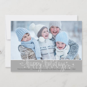 Bewerkbaar zilver grijs & wit HAPPY HOLIDAYS schri Feestdagenkaart