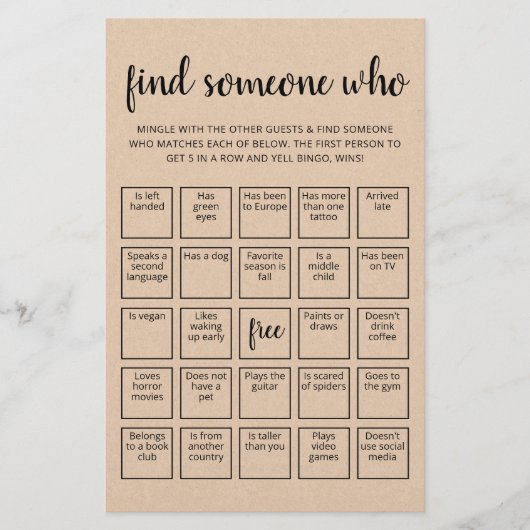 Bewerkbaar Zoek iemand die spel Bingo spel (Voorkant)