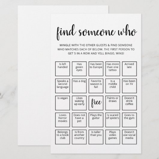 Bewerkbaar Zoek iemand die spel Bingo spel (Voorkant / Achterkant)