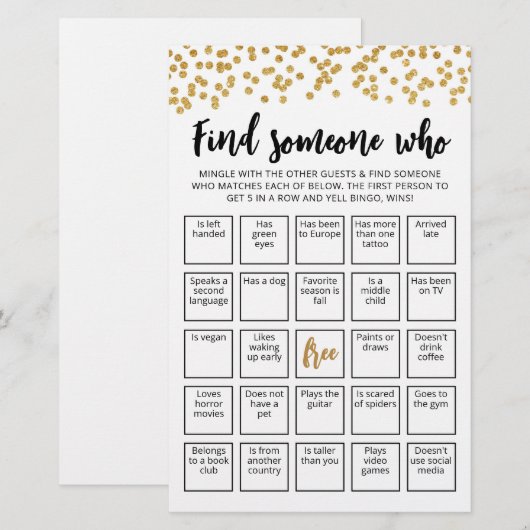 Bewerkbaar Zoek iemand die spel Bingo spel (Voorkant / Achterkant)