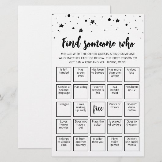 Bewerkbaar Zoek iemand die spel Bingo spel (Voorkant / Achterkant)