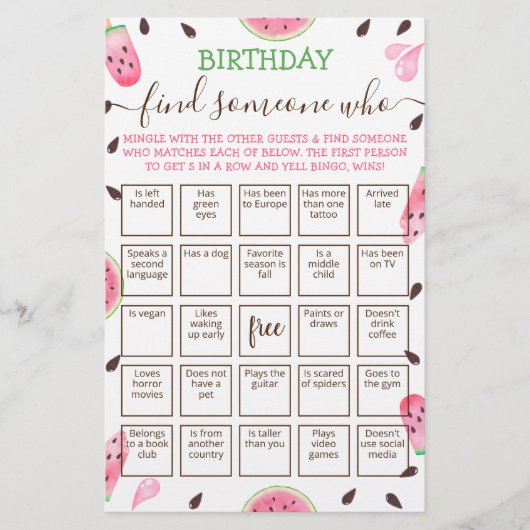 Bewerkbaar Zoek iemand die spel Bingo spel (Voorkant)