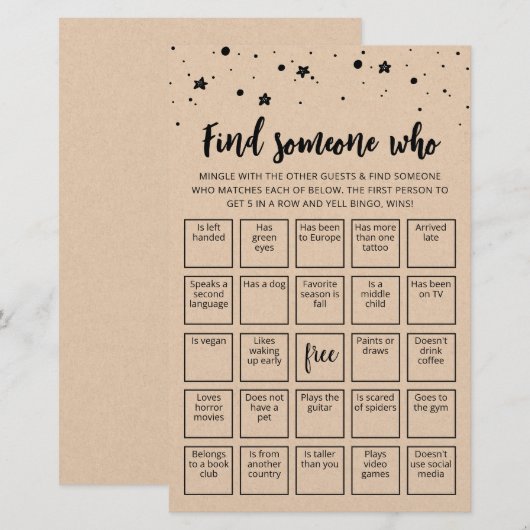 Bewerkbaar Zoek iemand die spel Bingo spel (Voorkant / Achterkant)