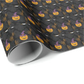 Bewerkbaar Zwart Sinaasappel Pumbkin Halloween Cadeaupapier (Rol Hoek)