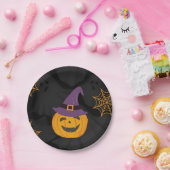 Bewerkbaar Zwart Sinaasappel Pumbkin Halloween Par Papieren Bordje (Feest)