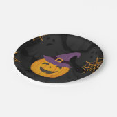 Bewerkbaar Zwart Sinaasappel Pumbkin Halloween Par Papieren Bordje (Gekanteld)