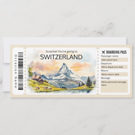 Bewerkbaar Zwitserland Vliegticket, Zwitserland Kaart (Voorkant)