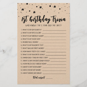 Bewerkbare 1e verjaardag trivia Verjaardagsfeestje
