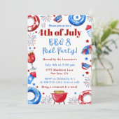 Bewerkbare 4 juli BBQ & Pool Party uitnodiging (Staand voorkant)