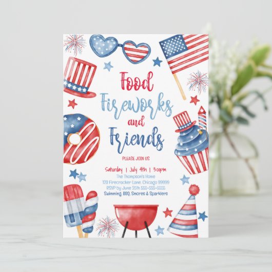 Bewerkbare 4 juli BBQ uitnodiging Onafhankelijkhei (Staand voorkant)