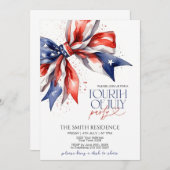 Bewerkbare 4 juli feestuitnodiging met Red Whi Kaart (Voorkant / Achterkant)