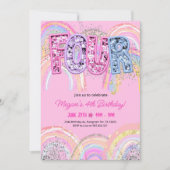 Bewerkbare 4e verjaardag Uitnodiging Meisje Bewerk (Voorkant)