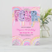 Bewerkbare 4e verjaardag Uitnodiging Meisje Bewerk (Staand voorkant)