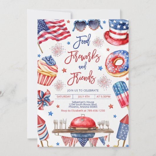 Bewerkbare 4th of July BBQ Invitation Sjabloon, 4t Kaart (Voorkant)
