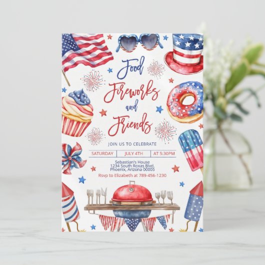 Bewerkbare 4th of July BBQ Invitation Sjabloon, 4t Kaart (Staand voorkant)