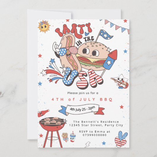 Bewerkbare 4th of July BBQ Invitation Sjabloon Ret Kaart (Voorkant)