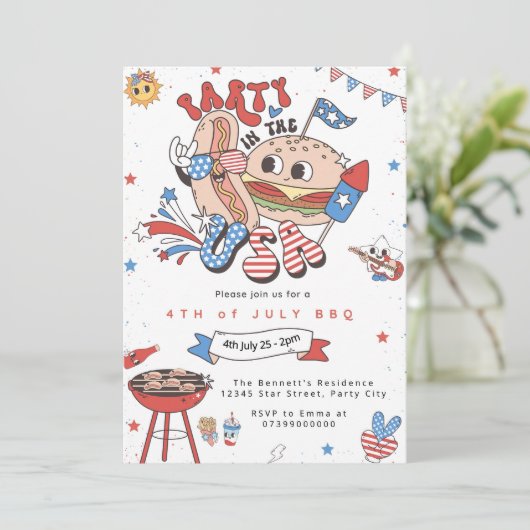 Bewerkbare 4th of July BBQ Invitation Sjabloon Ret Kaart (Staand voorkant)