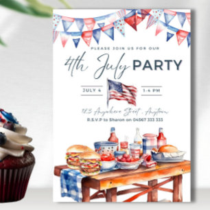 Bewerkbare 4th of July Party Zomer Picknick BBQ Pa Kaart